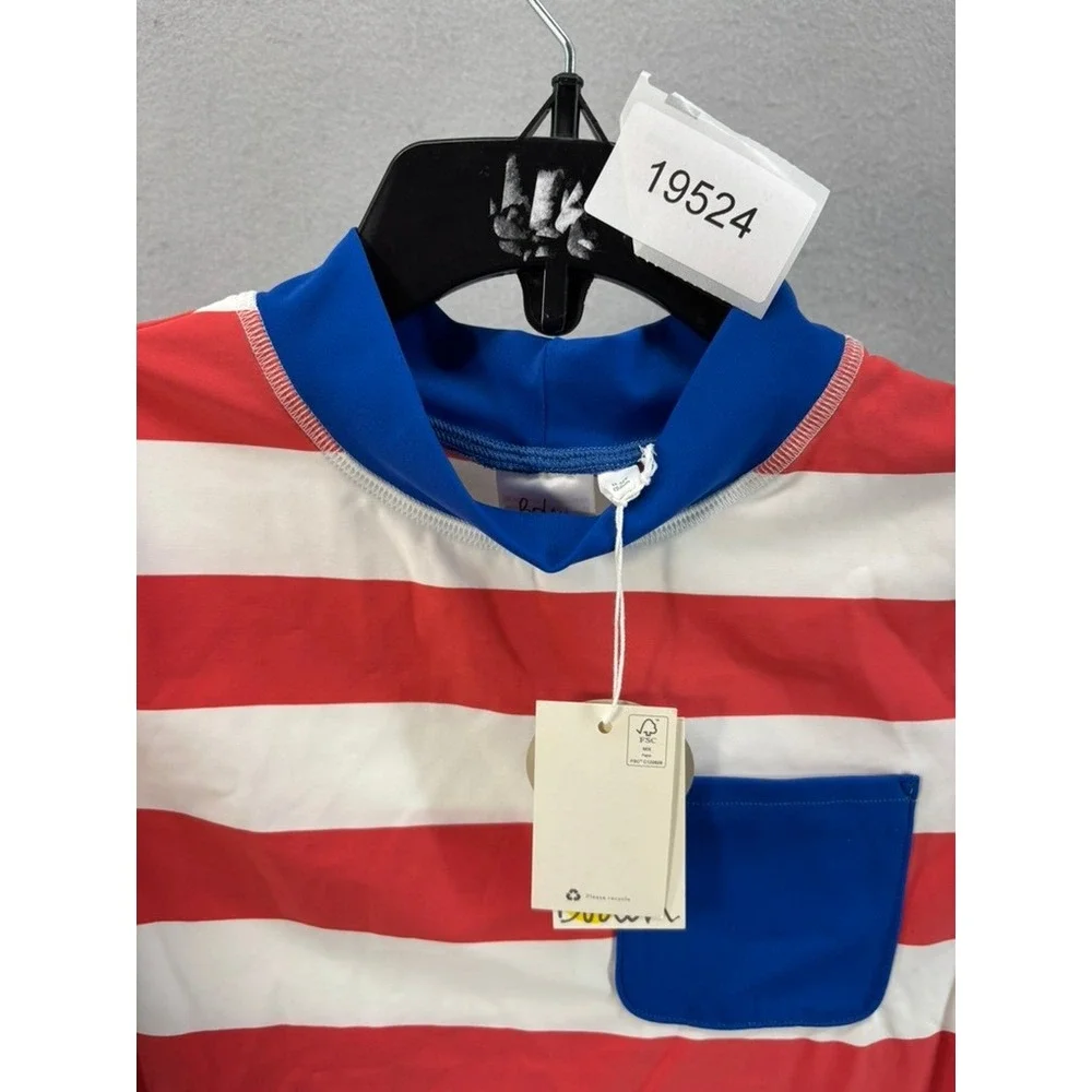 NWT Boden Rash Guard Boys 11-12Y Red‎ White Striped UPF 50+ Swim Shirt B1854